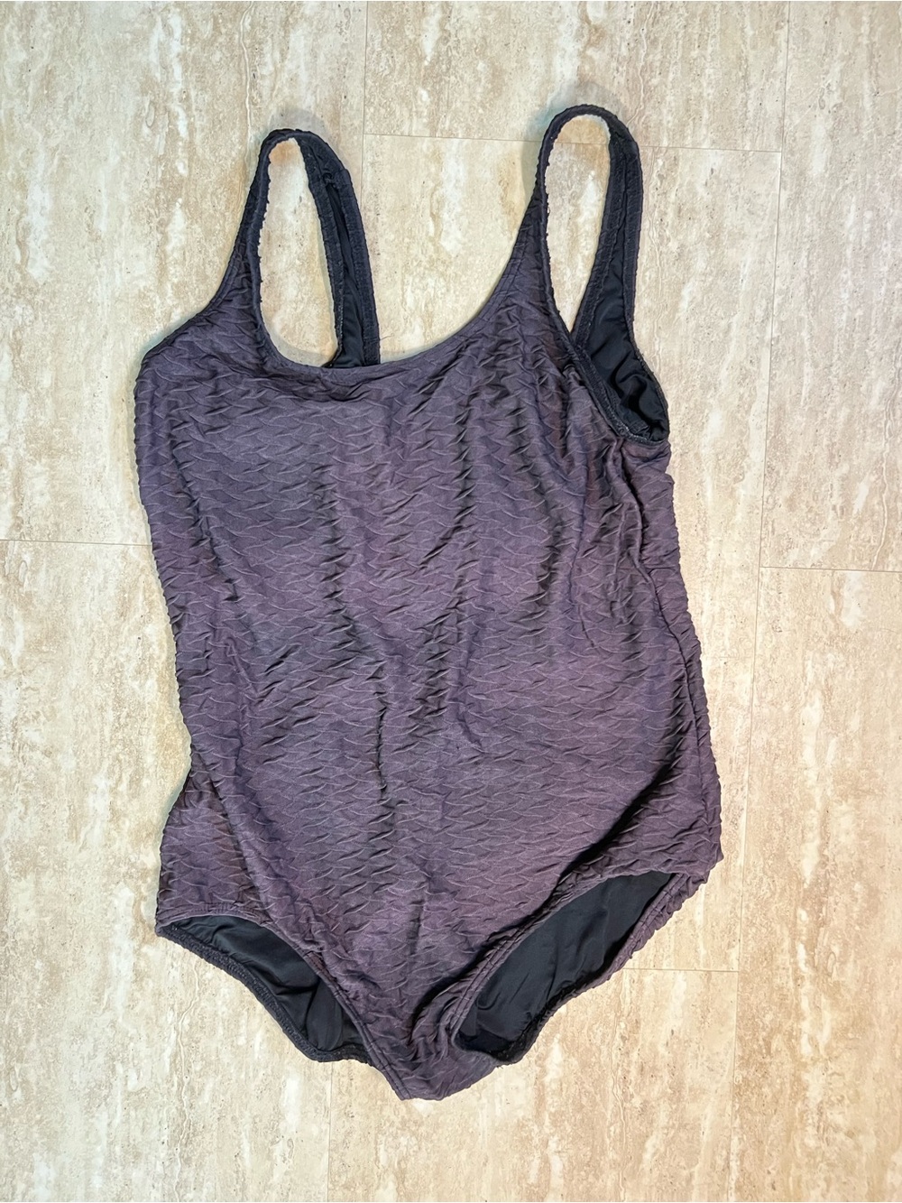 Lands' End Textured Dark Purple Charcoal One-Piece Swimsuit 12